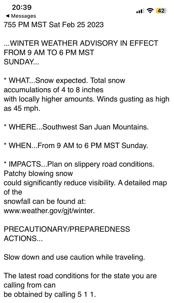 SJCOEM's tweet photo. ...WINTER WEATHER ADVISORY IN EFFECT FROM 9 AM TO 6 PM MST
SUNDAY... https://t.co/qrEORZePlG