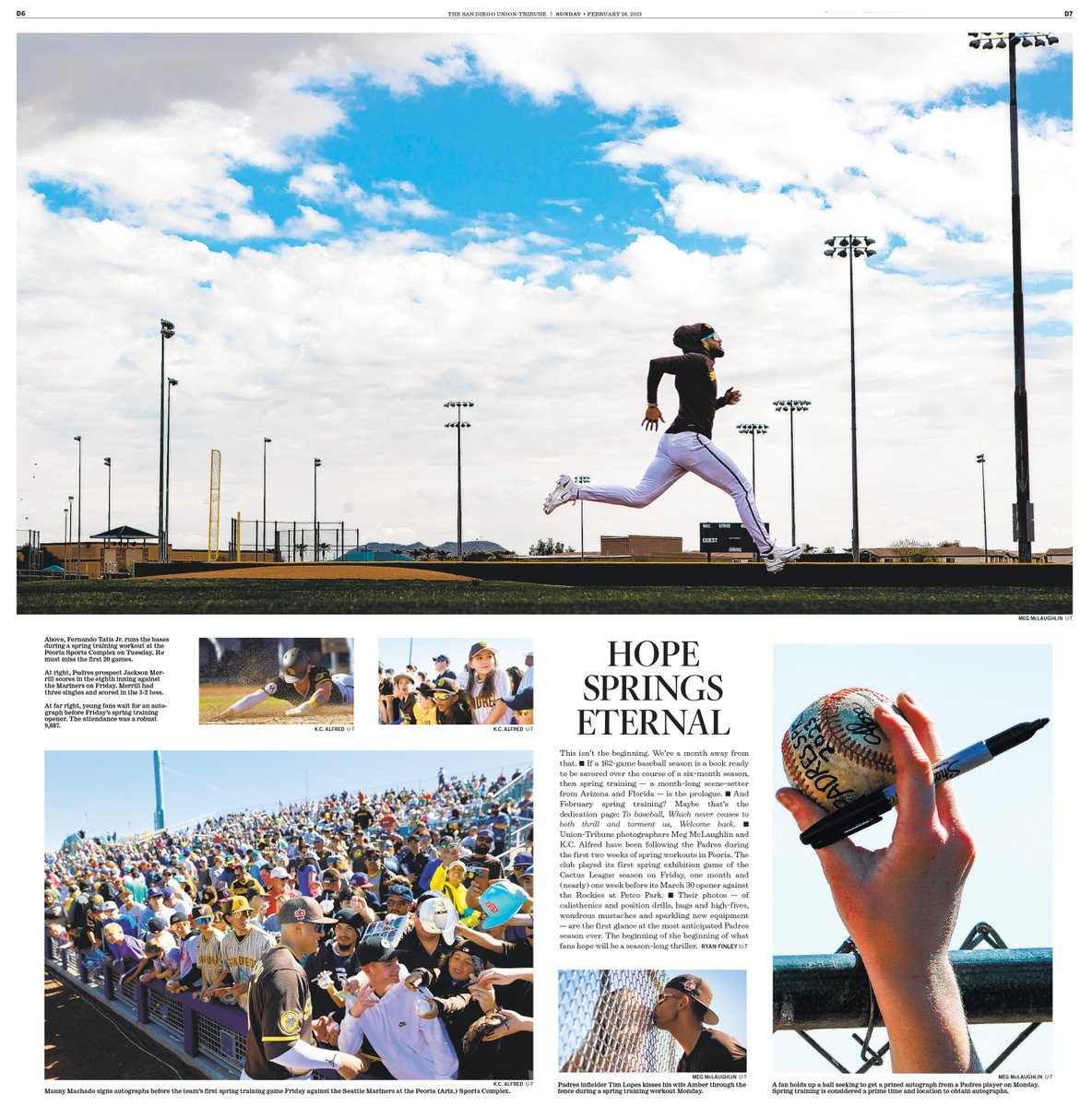 In Sunday's Union-Tribune print: Padres Spring Training photo spread with images from staff photographers @KCAlfredPhoto and @MegMcLaughlinDA. #PadresST  @APSE_sportmedia