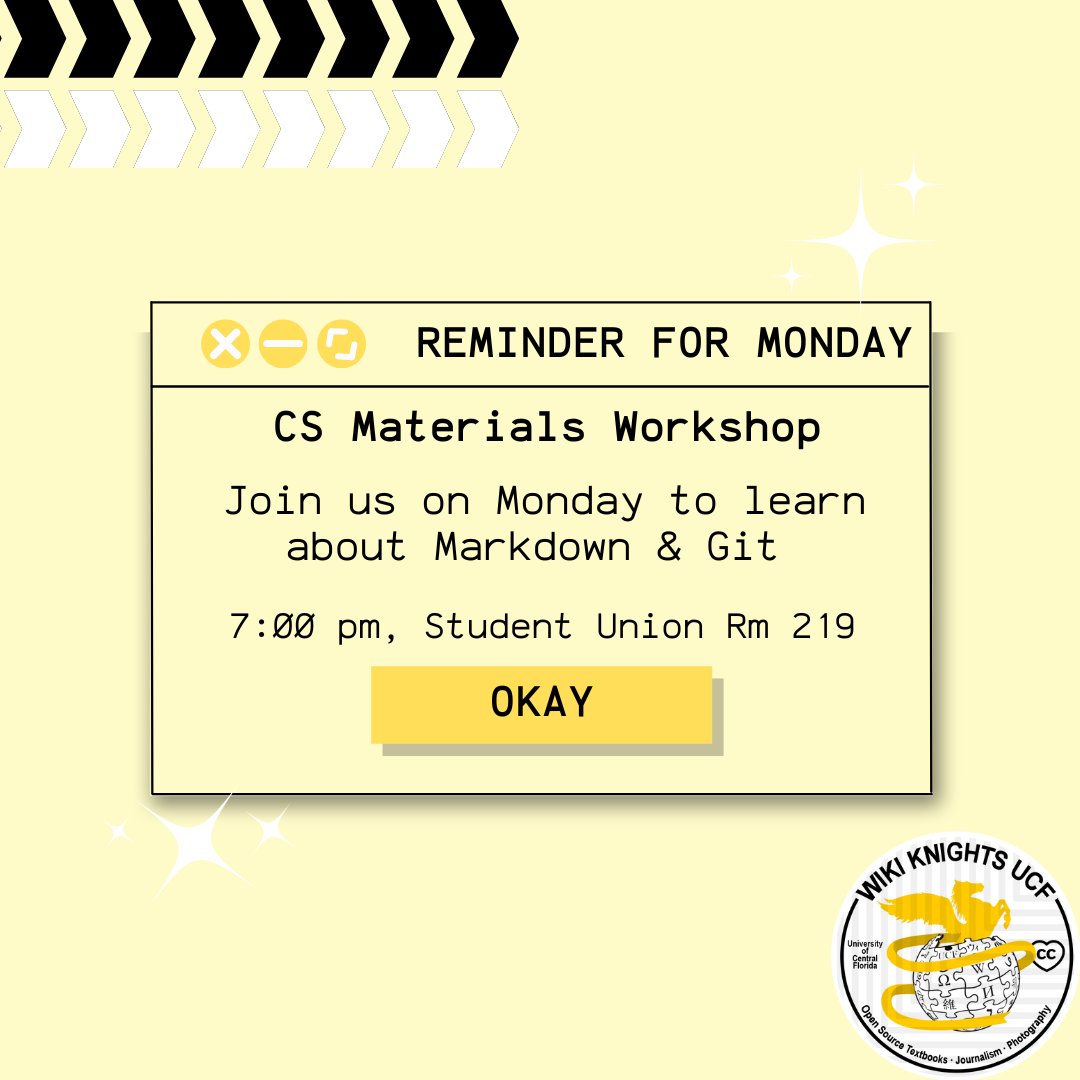 Come one, come all to our Computer Science Workshop this Monday. We'll be going over various ways to create your very own page for GitHub. 

This is a great opportunity to ask questions about the project or how to get involved.
📅February 27th, 2023
🏢Student Union, Room 219