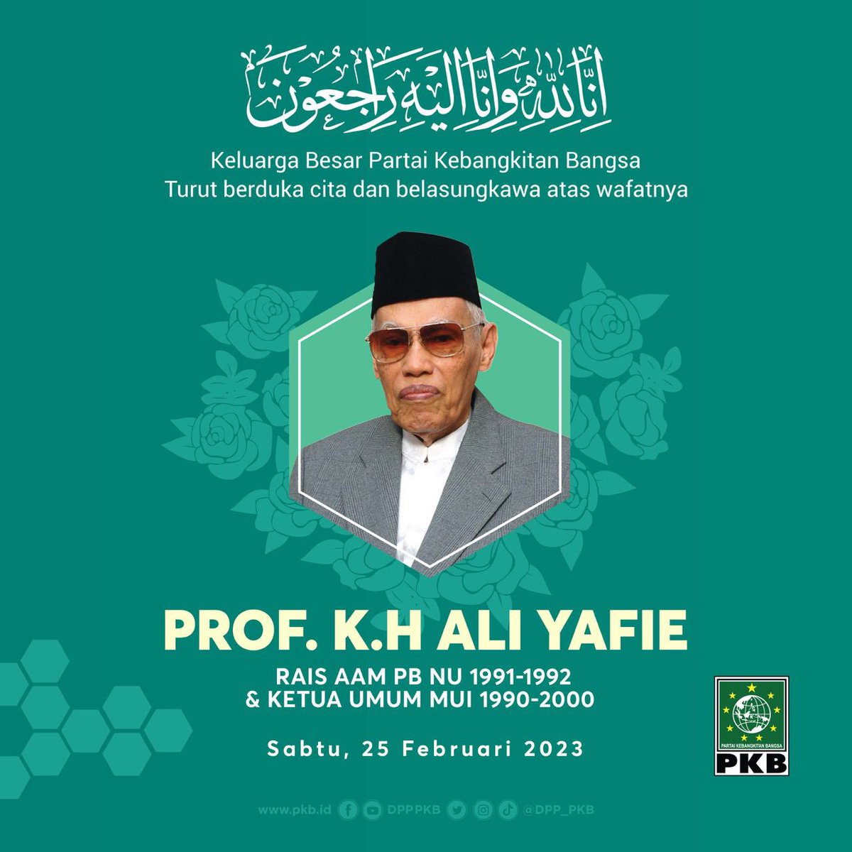 dj4far's tweet image. Inna lillahi wa inna ilaihi rooj'iun..
Telah berpulang ke Rahmatullah Prof. K.H Ali Yafie Rais Aam PB NU 1991-1992⁩ (usia 96 tahun), pada Hari Sabtu, 25 Februari 2023 pukul 22:13 WIB. Allahummaghfirlahu warhamhu wa'afihi wa'fu’anhu

Innalillahi
