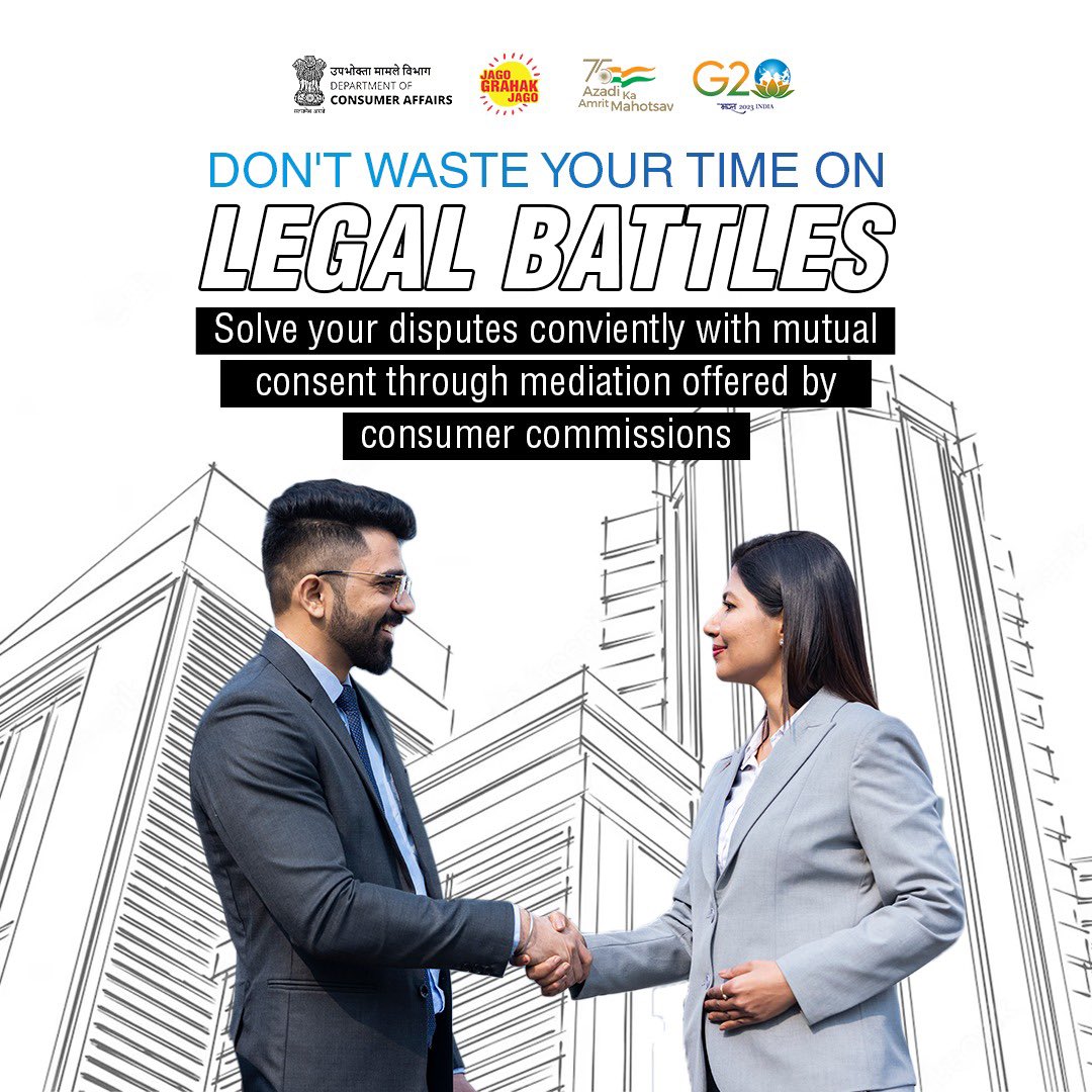 jagograhakjago's tweet photo. Don’t waste your time on legal battles solve your disputes conveniently with mutual consent through mediation offered by consumer commission.
#ConsumerCommissions https://t.co/I3lQHI3shl