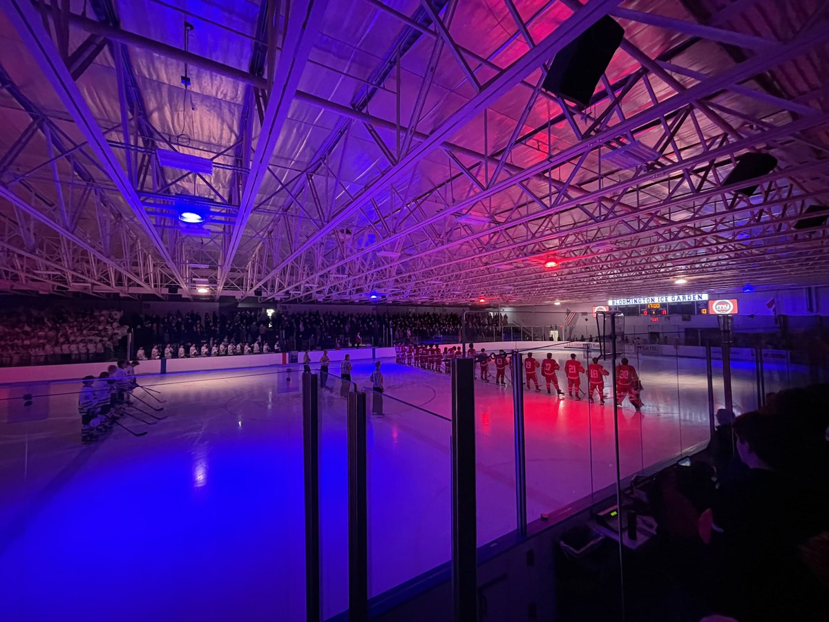 BrianHalverson's tweet photo. Takeaways from today’s #mnhspuck boys section playoff triple header:
1) Always bet the under for the Star Spangled Banner at Aldrich. 
2) Bring ear protection to @BraemarArena for the PA system which is set to 11 for no reason. 
3) The smart lighting for pregame intros was cool. https://t.co/ngg4Q5K5ol