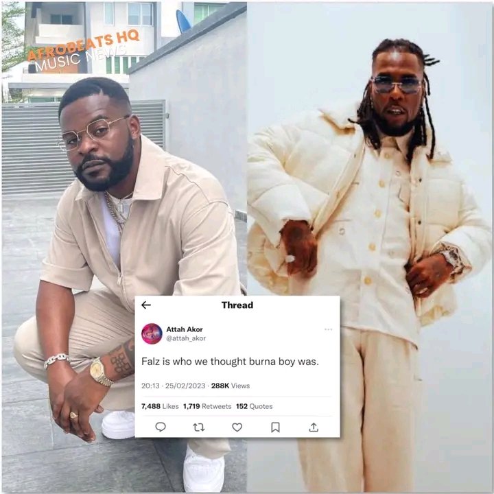 JacksonChelse17's tweet photo. “Falz is who we thought burna boy was! we no wan hears say anything happen for your songs again”

Fans dragged Burna Boy over silence on the ongoing election…

God bless you @falzthebahdguy 🙏🇳🇬✅✊
#NigerianElections2023 https://t.co/hAOm2J3S3c