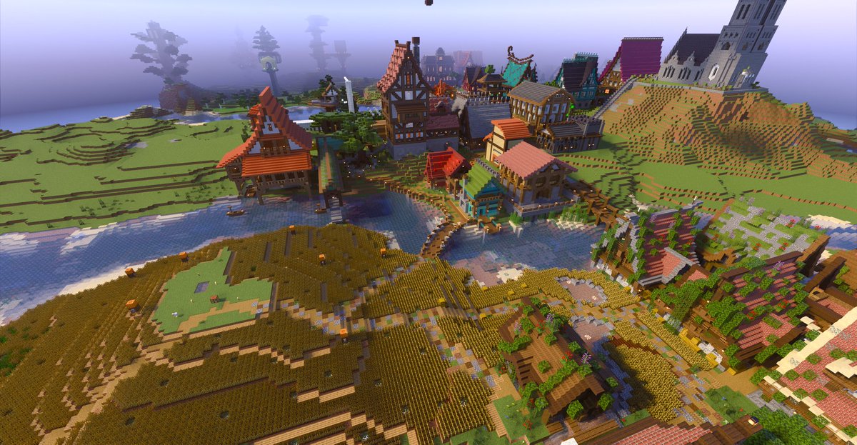 YuurooMinecraft's tweet photo. ①ツナマヨ村と城を結ぶ橋（城・村建築中）
②朝日を浴びてるカナブン村（城・村建築中）
③yuuroo黒朱城とネザーウォート畑（完成）
④なしこファームと初期リス周辺街（絶えず成長中）
各地の建築規模が大きくて、１枚にならない…
次のアプデで、もっと賑やかになるのかも☺️
#Minecraft
#yuuroo鯖 https://t.co/FFIjezMl2K