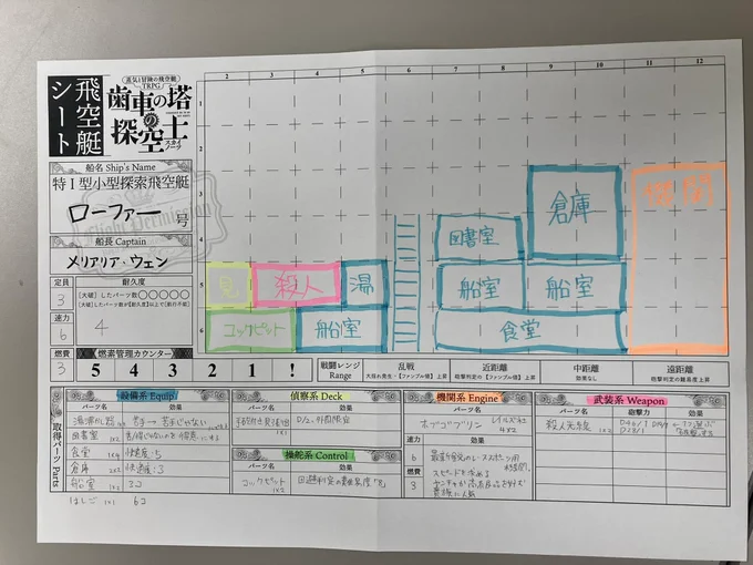 今日の船。無事だったありし日のローファー号。そして自PCのロボ。チャームポイントはさつじんこうせんです。対戦よろしくお願いします。 #歯車の塔の探空士 #スカイノーツ #船堀CON 