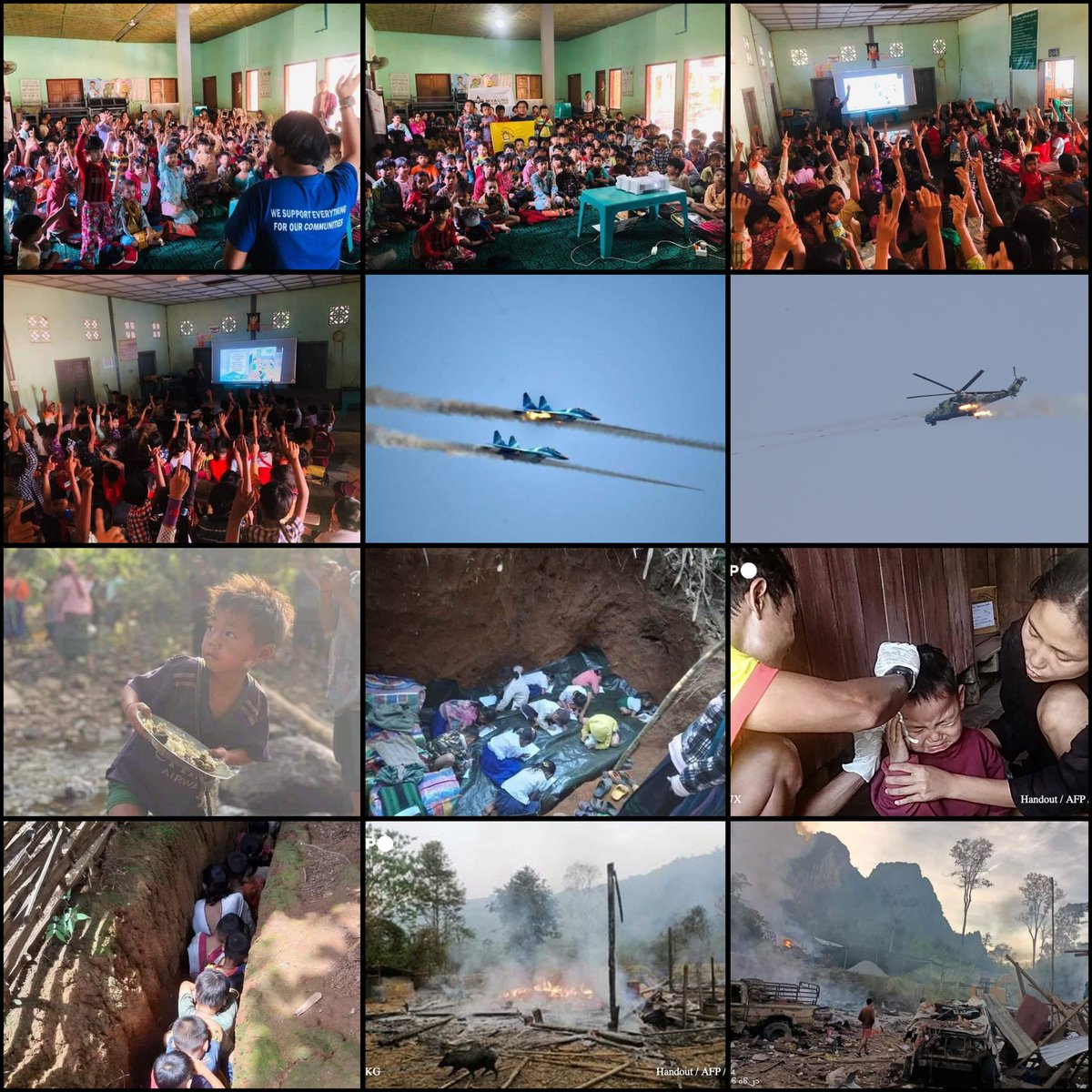 It is reported Youths for Community-YfC Myaung group gave an awareness talk for prevention about CoupCouncil's AirStrike at a public school opened by #NUG government.

#MilitaryCouncil bombed NUG schools frequently with they already know that are schools. Many organizations,⬇️
