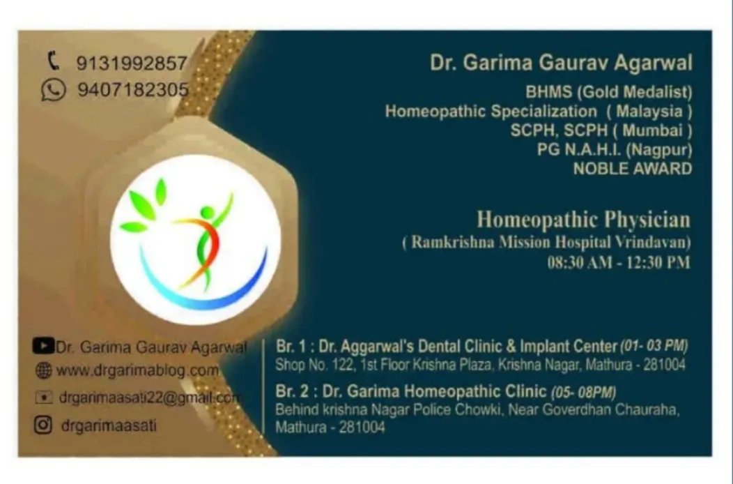 GarimaAsati's tweet image. My visiting card with DrGaurav Agarwal   visiting card... 

 #mathuravrindavan #mathuratemple #mathuradiaries #mathuravrindavan_vibes #MathrubhumiNews #dentist #dentalimplants #dentalcare #doctorswithoutborders #doctorslife #besthomeopathicdoctor #homeopathicmedicine #homeopathy