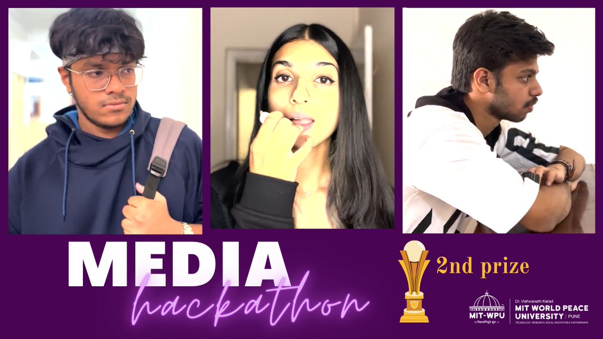 MITWPU_SOMC's tweet photo. Our MEDIA HACKATHON 2023 was a roaring success as students wowed everyone with their films and problem-solving skills. Here is the 2nd Prize winning film about prioritizing mental health for students...
#MITWPU #MediaHackathon #punehttps://www.youtube.com/watch?v=tMqPetwuVHU https://t.co/PkqdNPigpO