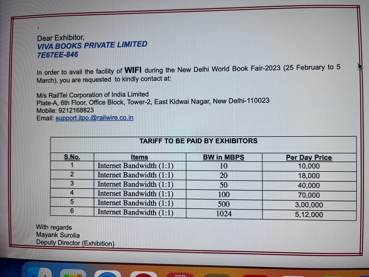 VivaEducationIn's tweet photo. No mobile network in the #WorldBookFair exhibition halls of Pragati Maidan. No digital transaction possible. And look at the wifi charges! Digital India, anyone?

@nbt_india @ITPODesk @TRAI @DoT_India 

#NDWBF #ndwbf23 #digitalindia https://t.co/kLO9fK2aHS