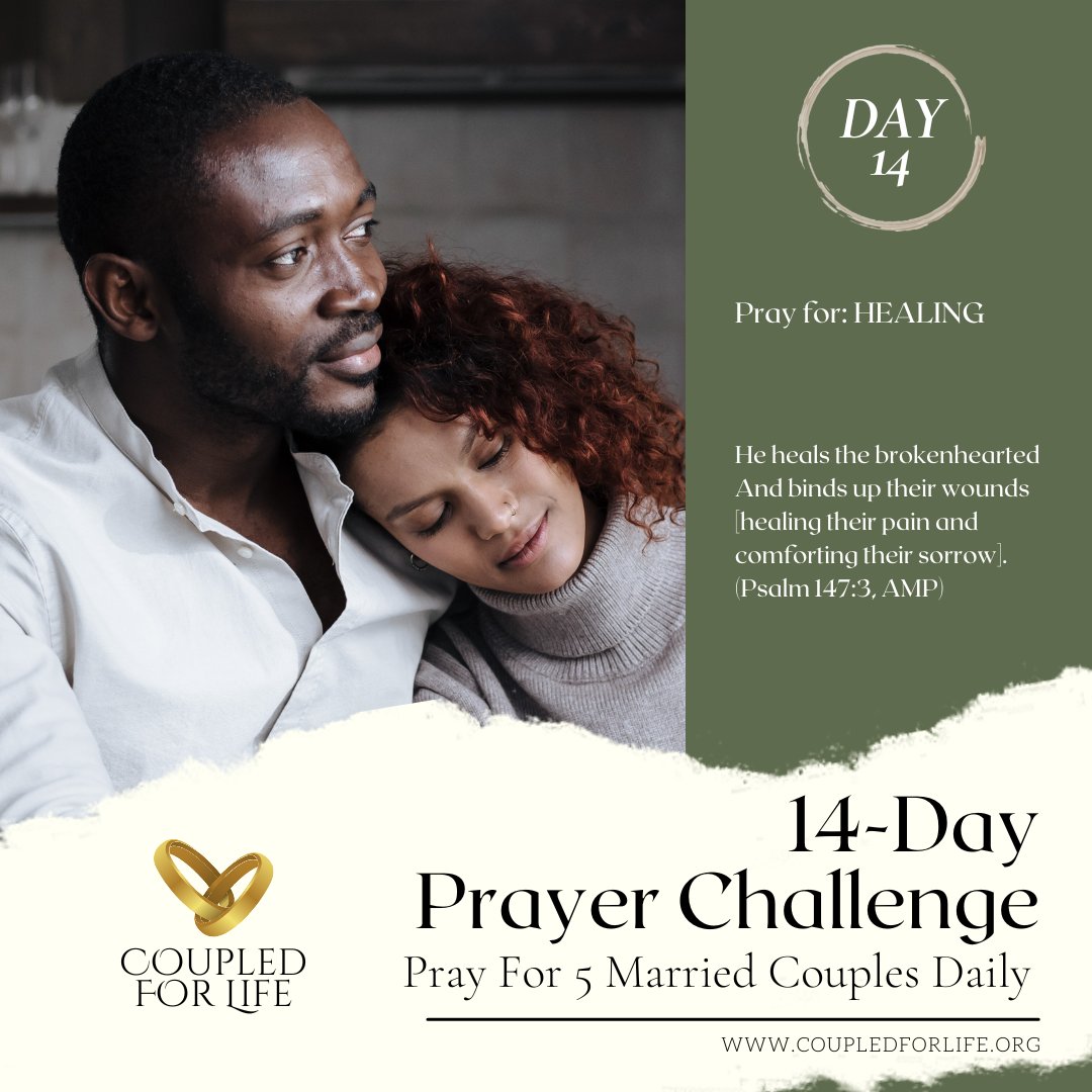 lizzjfranklin's tweet photo. Day 14: Pray for Healing (Psalm 147:3)
Let the couples know you are praying for them. Tag them in the comments.
#marriage #marriageworks #prayer #prayerworks #prayformarriage #coupledforlife https://t.co/dAUZjs4akw