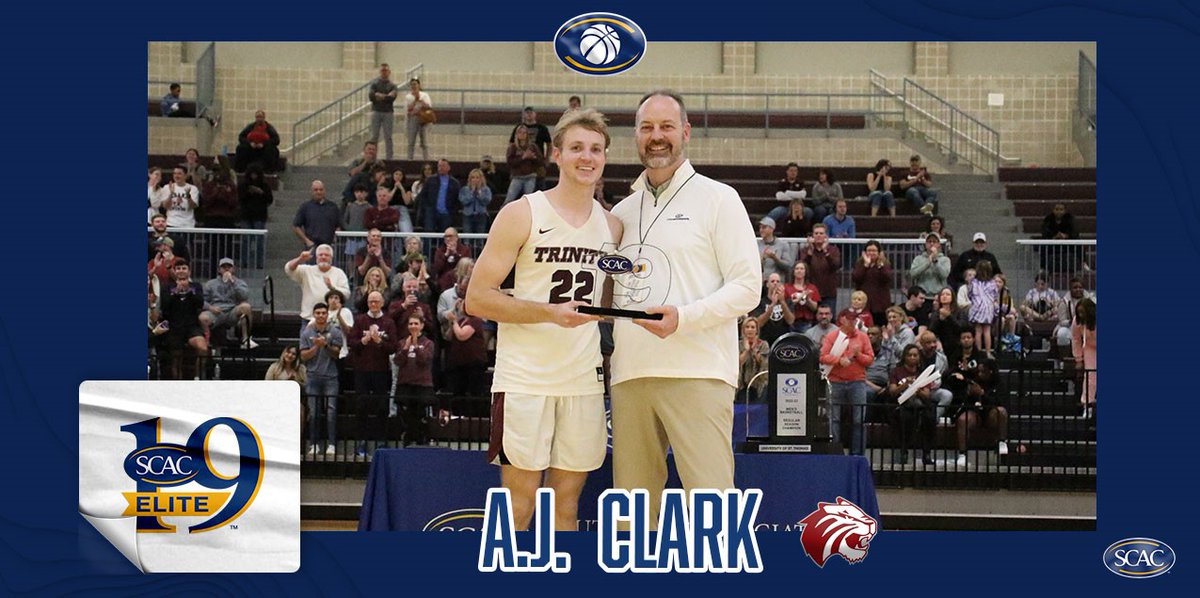 SCAC_Sports's tweet photo. .@TrinityUTigers' Clark Earns Third Consecutive #SCAC Men's Basketball Elite 19 Award | RELEASE: https://t.co/gzYNztpKie #SCACpride #whyd3 https://t.co/3DuGyZhi7K