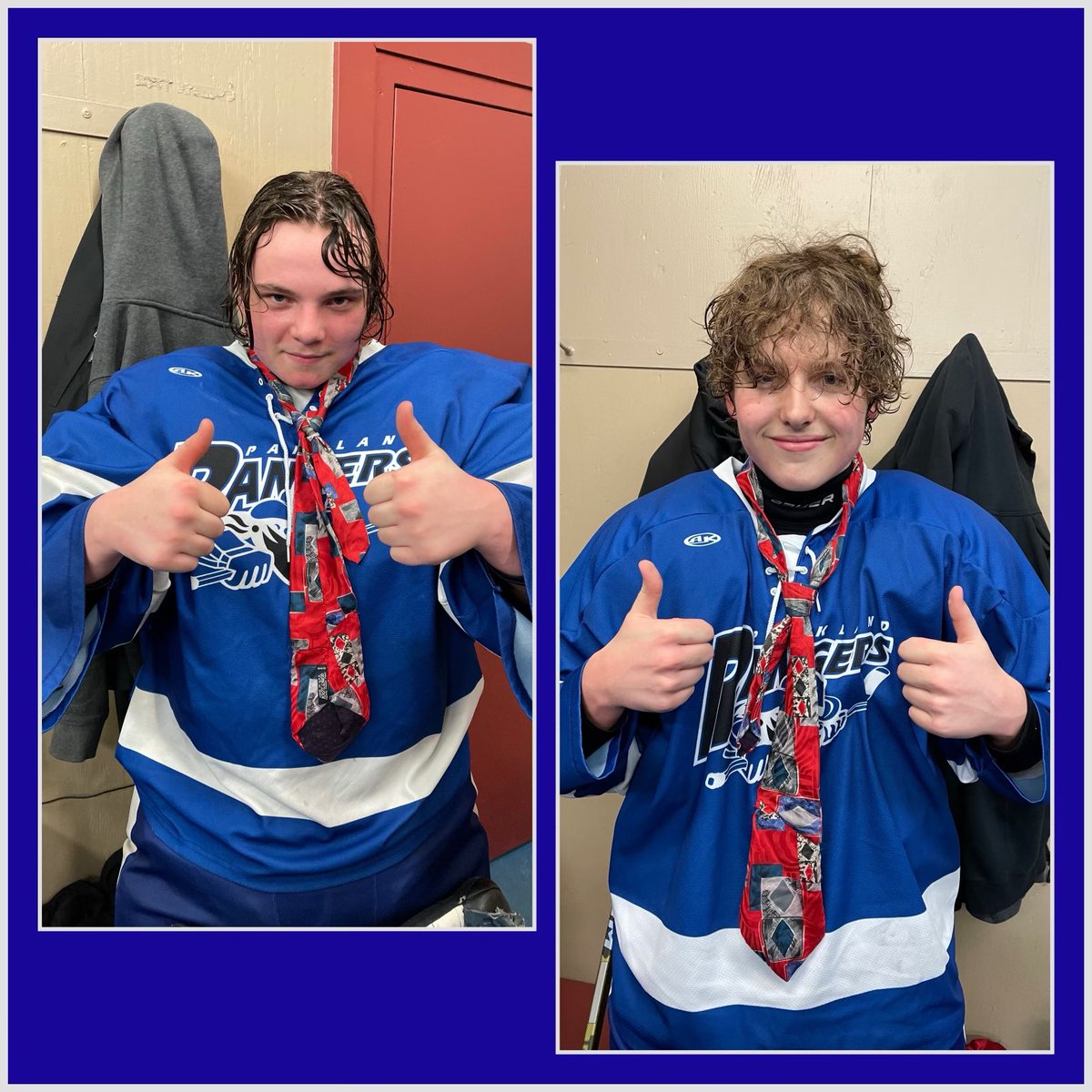 Rangers tied the series 1-1! Another outstanding performance by Trace Langan who got a hat trick! The Broadway tie was given to Scott Tibbett for standing on his head taking 40 shots &amp; to Layne Wolfenden for his solid defensive play. Next up we host PV for game 3! #GoRangers