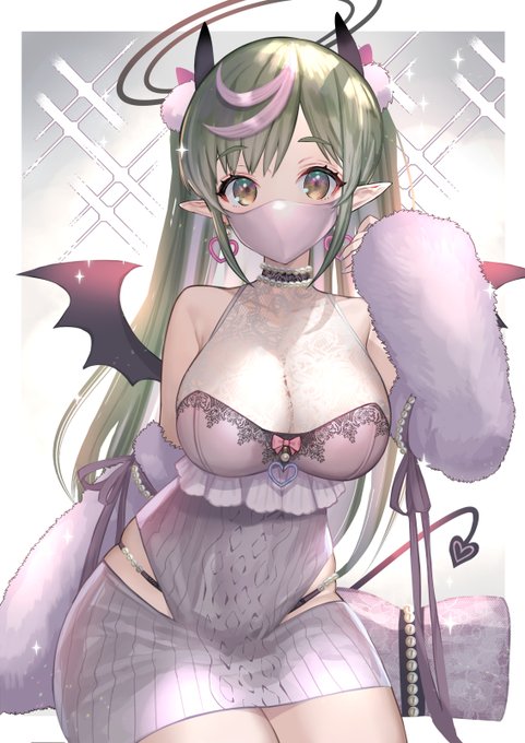 むちふわ悪魔娘ちゃんのマスク差分💜🤍🖤 