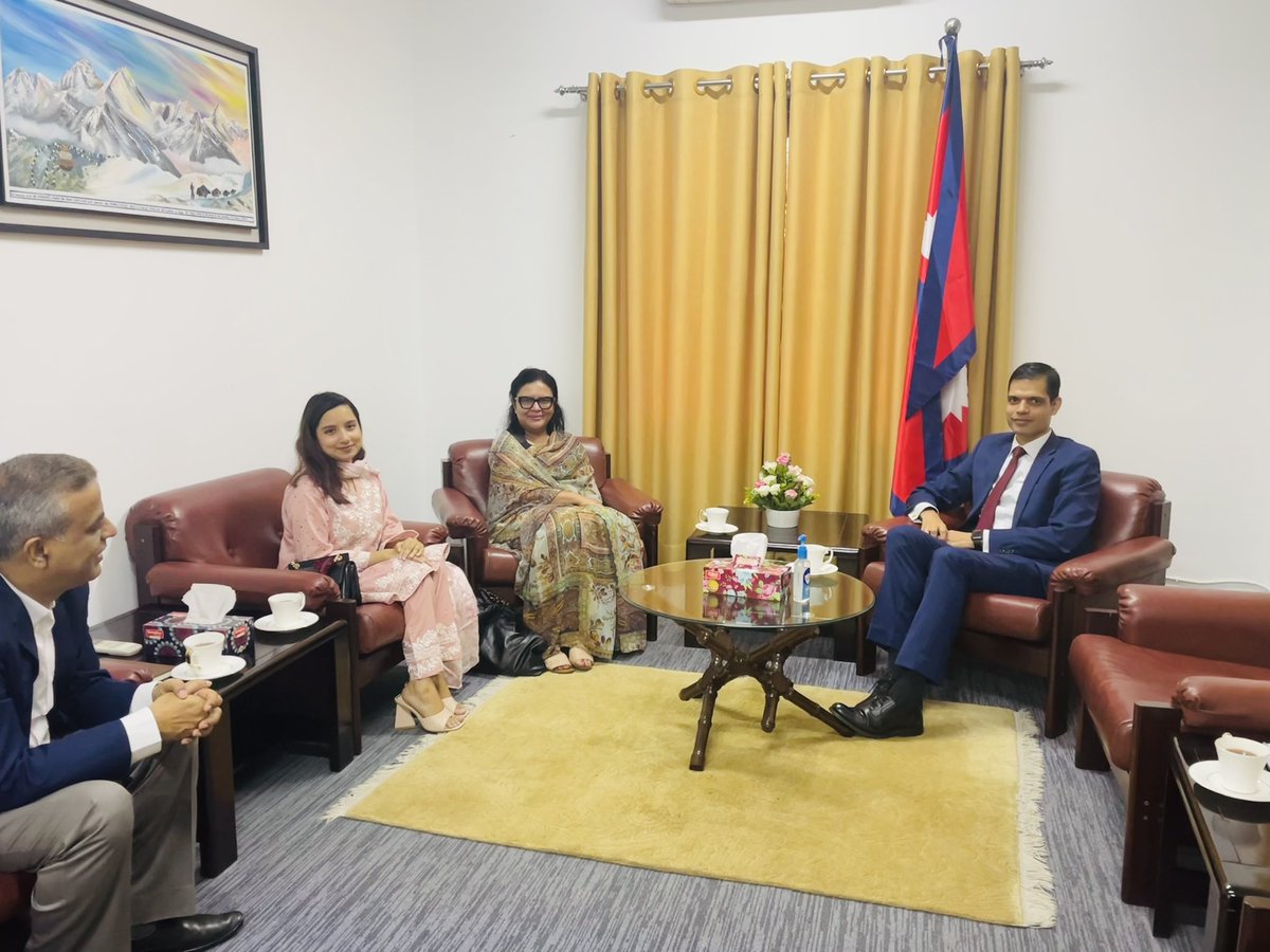Amb @gsbbhandari received Dr. @Rubanahuq, Vice Chancellor of Asian University for Women (AUW) at the Embassy today. 

On the occasion, views were exchanged on further strengthening educational linkages between Nepal and Bangladesh.
