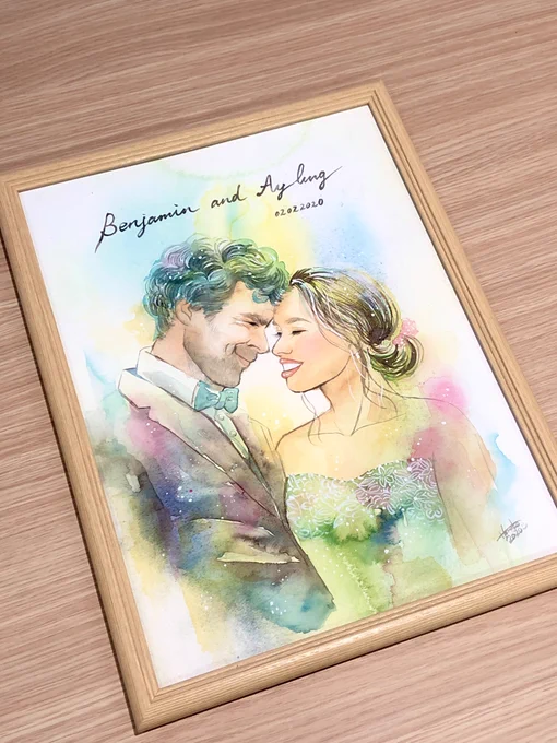 アナログ絵っていいですよね…結婚式のウェルカムボードや家族のポートレート毎度15時間とか20時間かけて全身全霊で描いてる #アナログ絵で魅せてみよ 