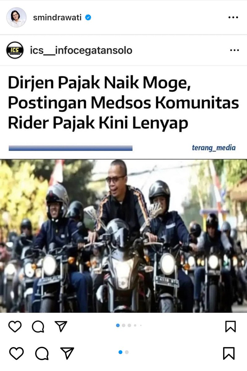 yusuf_dumdum's tweet photo. Srimulyani meminta agar klub BlastingRijder DJP dibubarkan !!!

Sri Mulyani akhirnya menanggapi pemberitaan terkait Dirjen Pajak Suryo Utomo yg diketahui mengendarai moge bersama klub BlastingRijder DJP, yaitu komunitas pegawai pajak yg menyukai naik motor gede (moge). https://t.co/r496J7KOA9