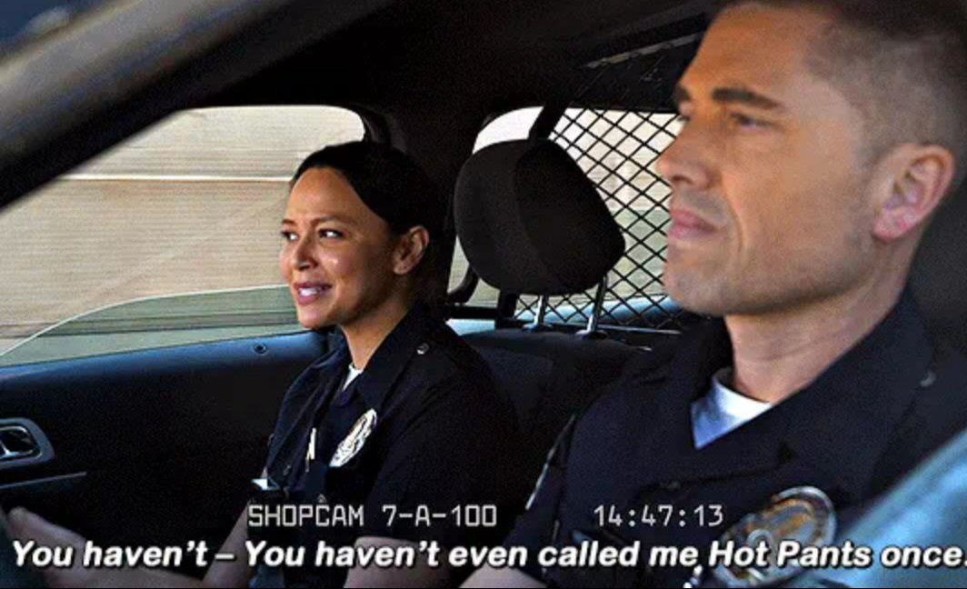 skd_95's tweet photo. I feel like no one's talking about this. What's the hot pants story!? They have to have discussed it if Lucy believes Tim would tease her about it right? #Chenford #TheRookie https://t.co/xukPZ5Py3H