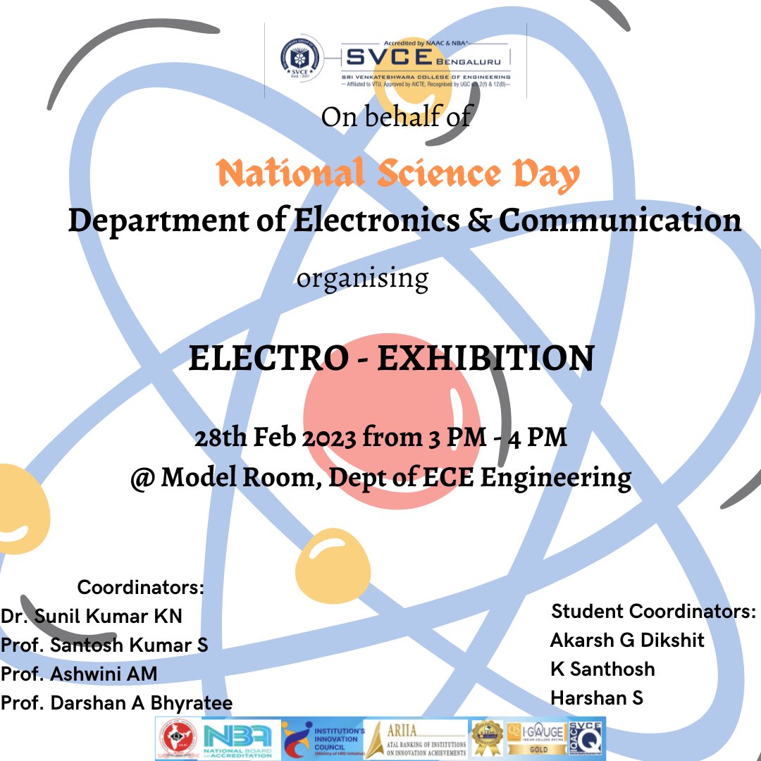 SvceBengaluru's tweet photo. On behalf of #nationalscienceday #departmentofelectronicsandcommunicationengineering is organising an event related “Electro- Exhibition” on 28th February #svce #svcebengaluru #svcebangalore #bestengineeringinstitute #bengaluruengineeringcollege #electroexhibition https://t.co/atbCJVH3li