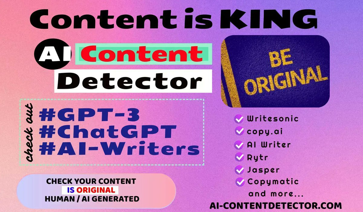 AIContentDetect's tweet photo. If your content produced by AI, it may affect how search engines rank it. Use our free detector tool https://t.co/0k8V0dF0Pg

#GPT3 #chatGPT #ChatGPTPlus #GPT3ContentDetect #ChatGPTContentDetetTool
#AIContentDetect #AIContentDetectTool #FreeContentDetectTool #aicontentdetector https://t.co/ixL3D5Pjg1