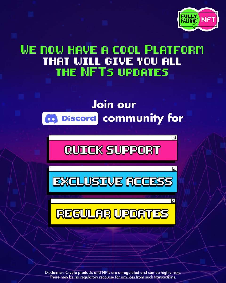 realfullyfaltoo's tweet photo. All NFT enthusiasts we have the perfect platform for you! π
Disclaimer: Crypto products and NFTs are unregulated and can be highly risky. There may be no regulatory recourse for any loss from such transactions.
#FullyFaltooNFT #FullyValuable #NFTs #Opensea #NFTMarketplace https://t.co/ovi5MtW2cL