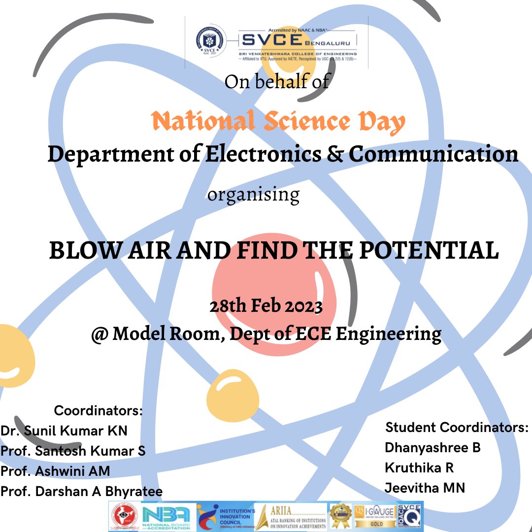 SvceBengaluru's tweet photo. On behalf of #nationalscienceday #departmentofelectronicsandcommunicationengineering is organising an event related “Blow Air and Find the Potential” on 28th February #svce #svcebengaluru #svcebangalore #bestengineeringinstitute #bengaluruengineeringcollege #blowair https://t.co/NWG9y2Zs1B