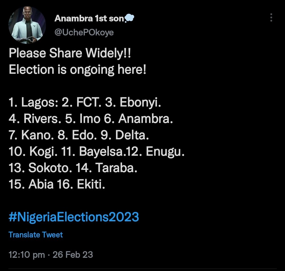 alakowee's tweet photo. Voting is still ongoing in this state! Retweet massively

If they are still voting in your PU, ensure results are uploaded  

#ObiIsWinningEverywhere

Dino Kano| Abuja| Akin Alabi| Okowa Borno Banky| Rochas| Uzodinma| Ondo| Okwute| Rochas| God Abeg| IREV| God Abeg| https://t.co/2K8kUFXM0T