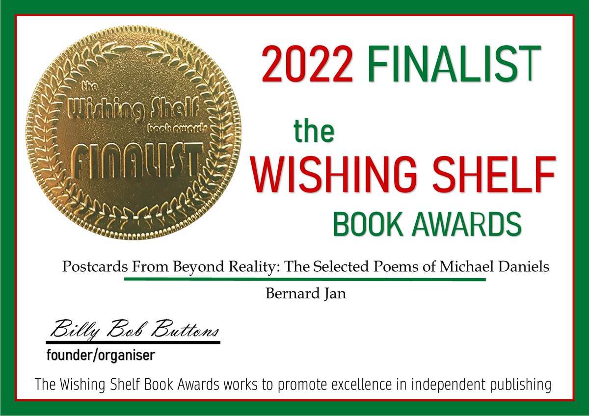 BernardJanWorld's tweet photo. My Poetry Book Is the Finalist in the 2022 Wishing Shelf Book Awards!
Read more π https://t.co/S6djJPFyIU
#books #poetry #poems #poem #PostcardsFromBeyondReality #contest #TheWishingShelfBookAwards #awards #award #indieauthors #youngadult @IARTG @WishingShelf RT https://t.co/lRhDdsui0a