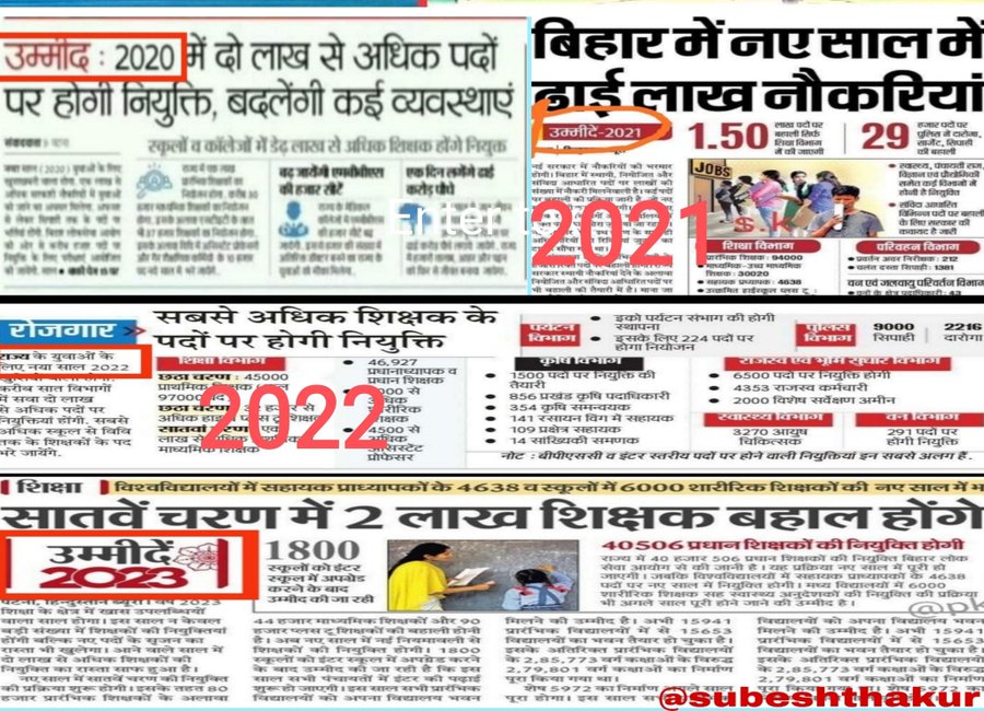 Kumarpanchanan6's tweet photo. आप #नीतीश_जी_शिक्षक_बहाली_दीजिए क्योंकि 3 लाख से अधिक शिक्षकों के पद रिक्त है फिर इतना वक़्त भर्ती करने में क्यों लग रहा है?! @NitishKumar @yadavtejashwi
सरकार नीति नीयत नियम को सही से पालन करते हुए शीघ्र बहाली करें ,लोकहित में बेहतर होगा
@ProfShekharRJD @DipakKrIAS
@ravidinkar https://t.co/iwTMXr4sml