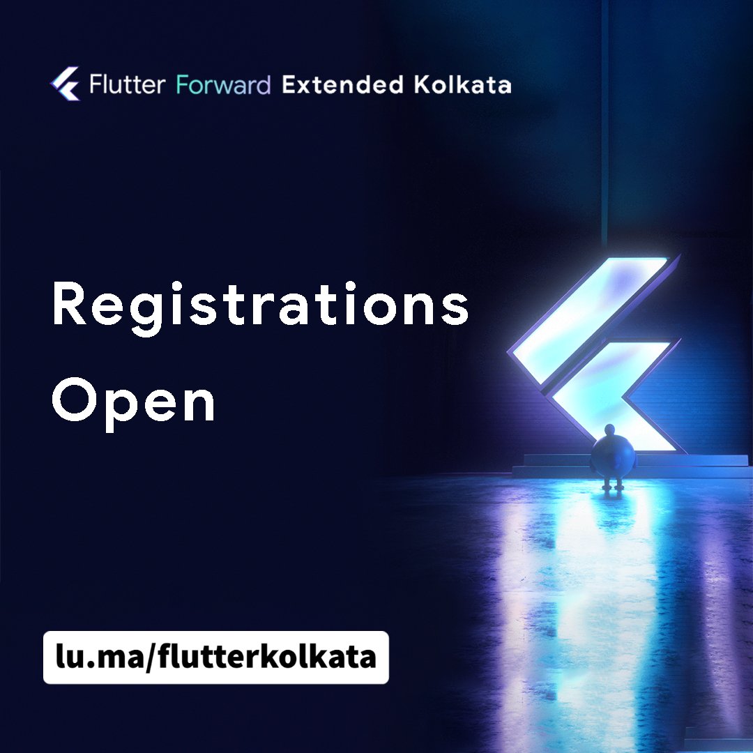 Hello Flutter Enthusiasts! 
Registration opens for the biggest Flutter event of Eastern India, Flutter Forward Extended Kolkata.

Hurry up and get yourself registered for all the exciting sessions and swags that await you.

Registration Link: lu.ma/flutterkolkata