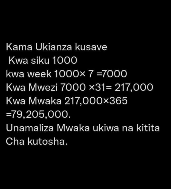 Aduiwayanga's tweet photo. Acha kuchezea hela buku kwa mwaka unakua millionaire usife masikini 79m ni nyingi😊😊 https://t.co/sr0Phrnp1g