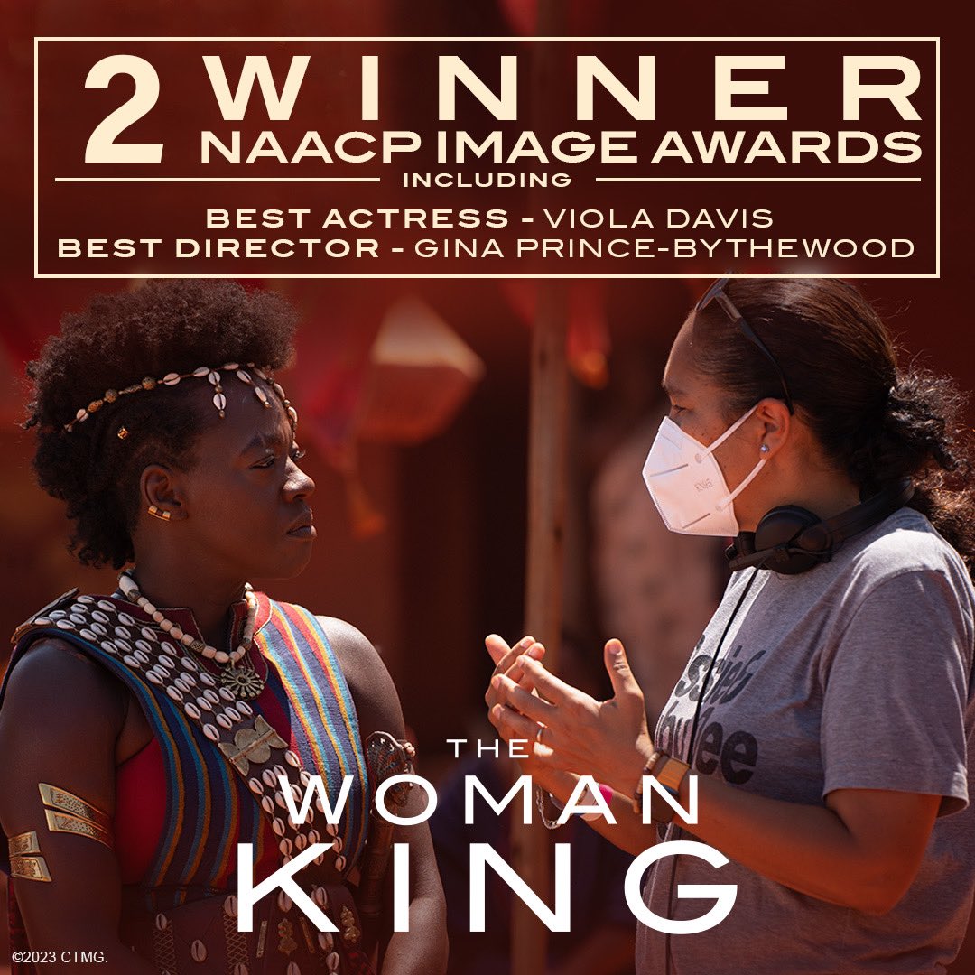 Congratulations to #TheWomanKing on the #NAACPImageAwards wins for Outstanding Actress in a Motion Picture (@ViolaDavis) and Outstanding Directing in a Motion Picture (@GPBMadeIt)! 👏🏿