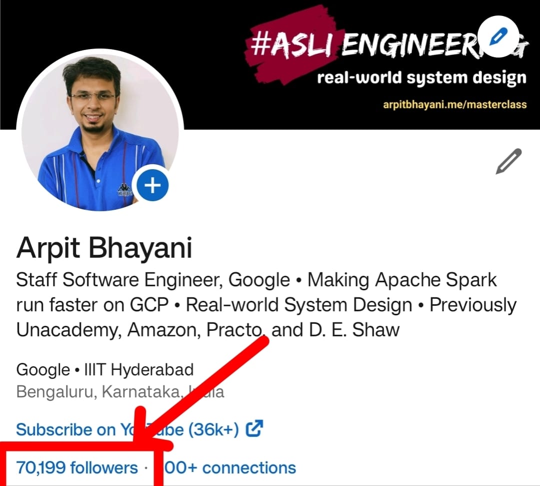 arpit_bhayani's tweet image. Crossed 70,000 followers on LinkedIn ⚡ time for a giveaway 🔥

Thank you so much, folks. it means a ton 🙏

As a thank you to the folks who resonated with me and #AsliEngineering, I am giving away one 1:1 mentorship session to 3 engineers

details in the thread 👇
