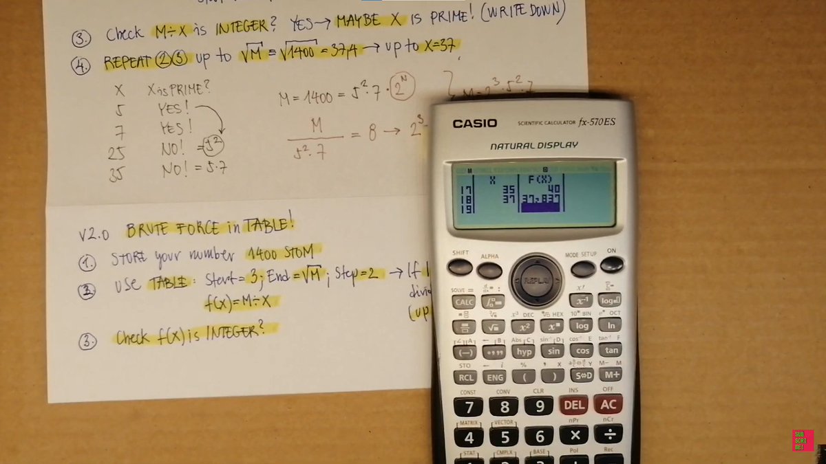 TizedesCs's tweet photo. Prime factorisation on CASIO without FACT | v2 BRUTE FORCE in TABLE | CASIO fx-570ES
https://t.co/3SQTCVBSho
#primefactor @CasioEducation @CasioEducate @CasioIndia https://t.co/C8RoaAJUsP