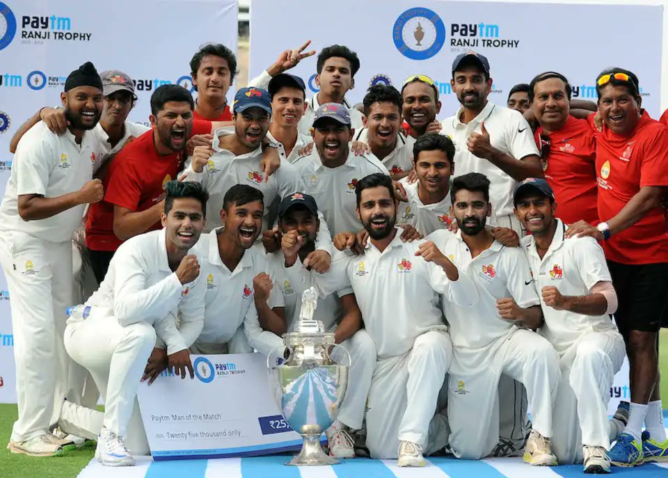 Mumbai won the Ranji Trophy for the 41st time, beating @saucricket by an innings & 21 runs #OTD in 2016 @ShreyasIyer15 & @siddhesshlad scored 117 & 88 respectively to build a 1st-innings lead of 136 @imShard's 5-wicket haul sent the opposition crashing to 115