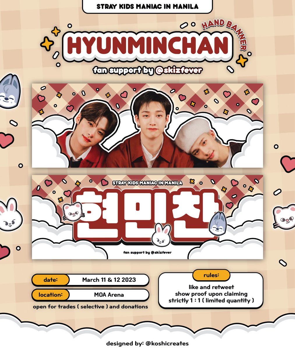 skizfever's tweet photo. 💌 hyunminchan hand banners
╰─ fan support by skizfever .ᐟ 

✧ march 11 &amp; 12 2023
✧ moa arena

𓂃 exact location and time : tba
𓂃 follow the rules before claiming

💭 open for donations and trades ( selective )

#MANIAC_IN_MANILA #MANIACinMNL #SKZinManila2023 #SKZinMNL2023 https://t.co/CdFWGO7MPx