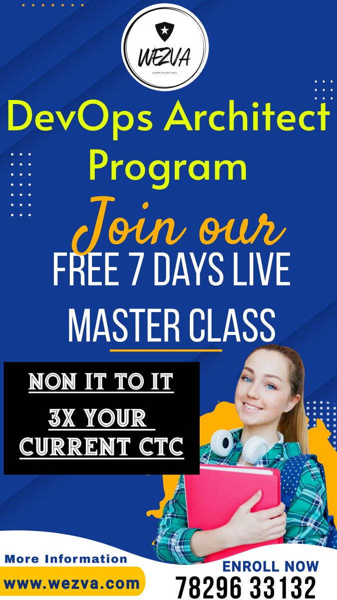 scmlearningcent's tweet photo. FREE  7 Days LIVE DEVOPS MASTER-CLASS #FREE #LIVE #DEVOPS : https://t.co/mo9cajRziU
⚡ We're launching New Batch for 'DevOps Architect Program' with 100% Job Assurance &amp; Placement Assistance till you get JOB!!
#devopscourse #devopstutorial #devopsclass #devopsjobs #devopstraining https://t.co/Es9cElhqCG