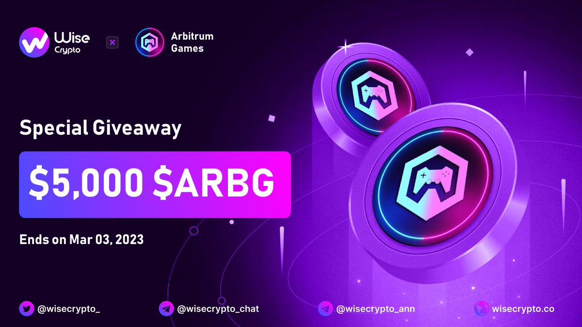 Wise Crypto (@wisecrypto_) on Twitter photo 🥳 Wise Crypto X Arbitrum Games Giveaway
🏆Prize Pool - $5,000 $ARBG
To Enter
✅ Follow <a href="/WiseCrypto_/">Wise Crypto</a> & @Arbitrum_Games
✅ RT & Tag 3 Friends
✅ Complete Gleam tinyurl.com/4ja529sc
#Airdrop #ARBG #Giveaway #IDO #Crypto #NFT 🥳 Wise Crypto X Arbitrum Games Giveaway
🏆Prize Pool - $5,000 $ARBG
To Enter
✅ Follow <a href="/WiseCrypto_/">Wise Crypto</a> & @Arbitrum_Games
✅ RT & Tag 3 Friends
✅ Complete Gleam tinyurl.com/4ja529sc
#Airdrop #ARBG #Giveaway #IDO #Crypto #NFT