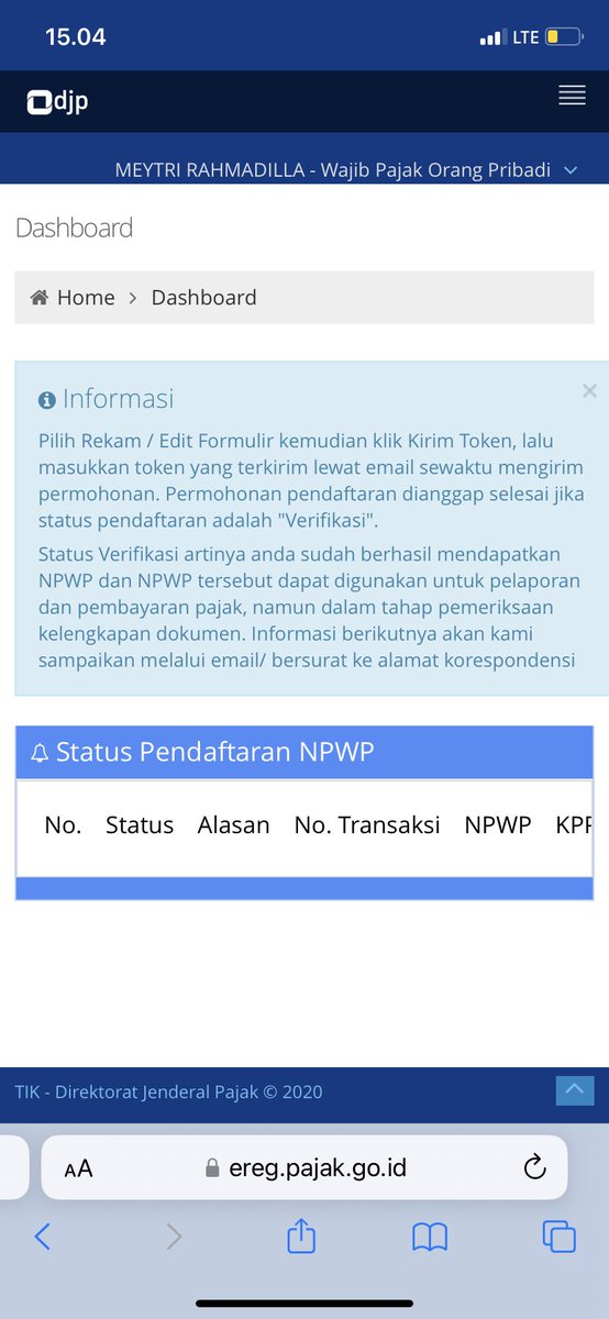 Tiamolent's tweet photo. @kring_pajak halo kak, adik saya sudah berhasil registrasi ke tahap daftar email ttl dan lain2, setelah berhasil membuat akun, status pendaftaran NPWP nya kok belum muncul ya? https://t.co/PSs72rc2OV