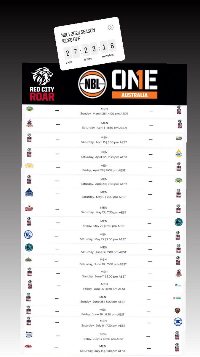One month to our <a href="/NBL1/">NBL1</a> @Nbl1North season.
Can’t wait to get back on court starting for <a href="/RedCityRoar/">RedCity Roar Basketball</a> 
Games will broadcast live on <a href="/kayosports/">Kayo Sports</a> and nbl1.com.au