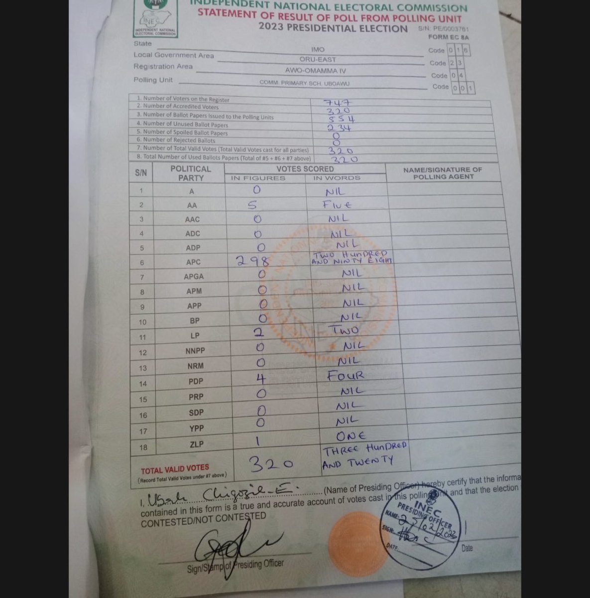 chukzwrld's tweet photo. Just IN:🔥🔥🔥
Elections didn’t hold in Awo Omamma Oru west LGA of IMO State Yesterday but Hope Uzodinma and INEC brought out results on behalf of the entire people of Awo Omamma.😢

BIVAS||Anambra||Borno||falz||INEC Chairman||Dino||Desmond Elliot||North central||PDP and LP https://t.co/b1VshiOKvj