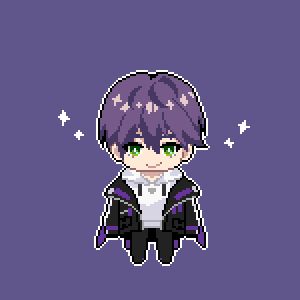 1boy solo male focus purple background hood purple hair green eyes  illustration images