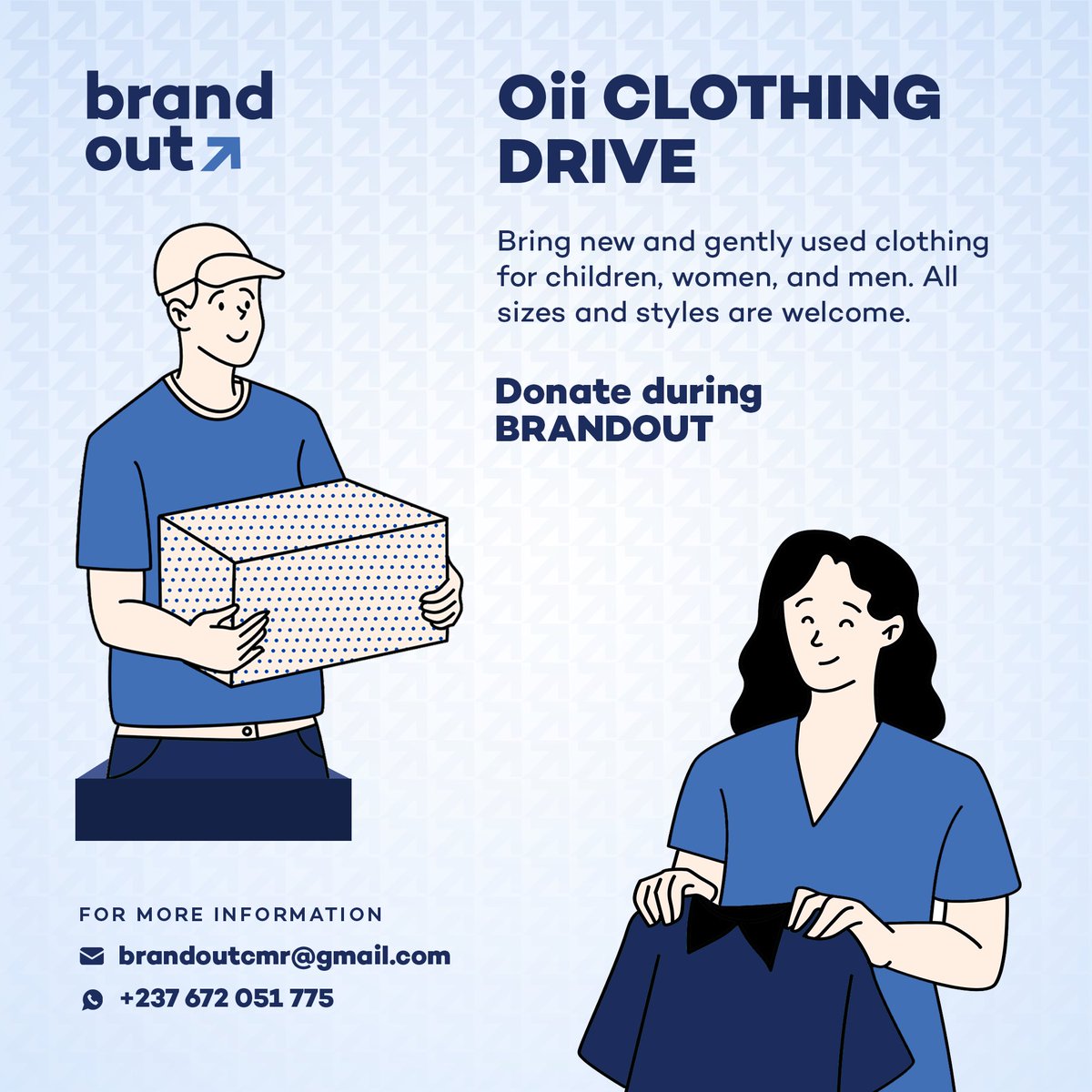 As part of its social responsibility goals, @oiicompany is organizing a clothing drive to collect new and fairly used clothing for #AnglophoneCrisis refugees. 

Donate during BRANDOUT or send your packages via a travel agency. Contact information on the flyer.