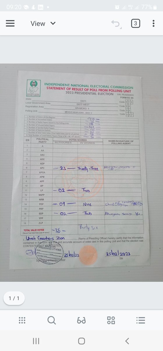 chygoz33's tweet photo. The result in some part of Lagos, expecially surulere that is on IReV is blurry. While that of other state like Ekiti is very clear. @inecnigeria why is this so? #Nigeriadecide2023 #presidentialelection2023 #UploadTheResults https://t.co/y1nBoynq8W