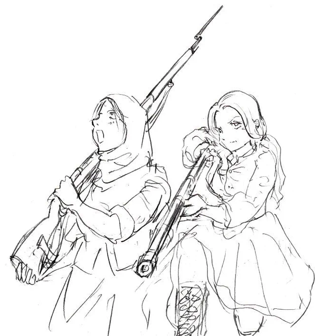 今月のアフタヌーンは銃を持つ女性がたくさん出ていました。

※ライフルやポーズはテキトーです。
#イサック #乾と巽 