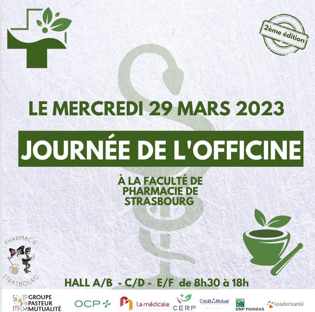 La 2ème édition de la Journée de l’Officine organisée par les #etudiants de l’<a href="/AAEPSditeH2S/">AAEPS dite H2S</a> s’approche.

Rendez-vous le 29 mars à la Faculté de Pharmacie de #Strasbourg pour découvrir le monde de l’#officine.
