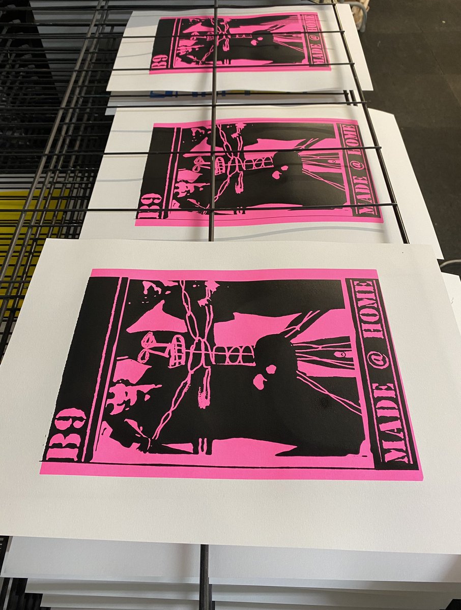 Everyone was so well prepared! Mia bought along her new screens from @HandprintedUK &amp; made lots of photo stencils to use for printing at home. Craig #screenprinted fluorescent coloured backgrounds &amp; then added his punk inspired artwork on top, his prints were so effective!