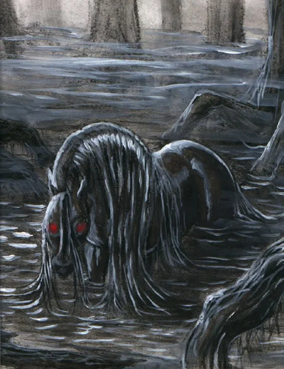 The Scottish each-uisge is the cruelest of all the water horses. Once it gets a person to ride it, the each-uisge will leap into the nearest body of water, drown its victim, and then devour the entire body except for the liver... which floats to the surface.
#SwampSunday