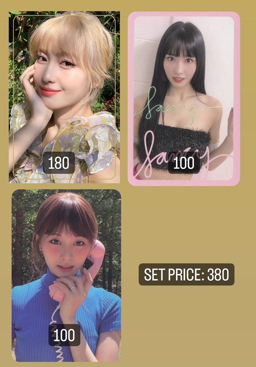 cchrishawscart's tweet photo. wts lfb

twice assorted sets pc photocard

- set per picture, set price on pic
- march eta
- payment once onhand

x sensitive and impatient x

comment mine + picture to claim or dm me! https://t.co/B40mPYQSKQ