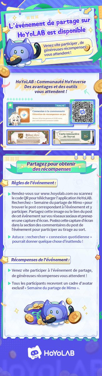 Événement de la semaine du partage de Mimo sur HoYoLAB : Participez à l'événement pour gagner des récompenses surprises ! hoyolab.com/article/165692…