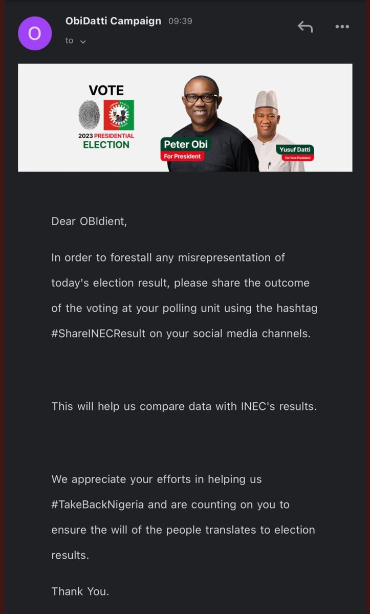 thegirlrochelle's tweet photo. This information has just been shared by the Obidatti official campaign team. Nigerians please let’s do the needful immediately. Our labor can't be in vain. Their evil plans won't work 

#ElectionResult PDP and LP
#shareINECresult #NigeriaElections2023 #VisaBanOnWike https://t.co/xxLnBvqECF